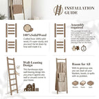 Wooden Blanket Ladder - 76in(7-Rung) Natural Wood Color- Leaning Wall Decor for Bedroom, Bathroom, Living Room - Rustic Quilt