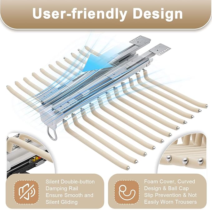 Pull Out Trousers Rack 22 Arms Closet Pants Hanger Bar Stainless Steel Hanger Rail Extendable Trousers for Clothes Towel Scar