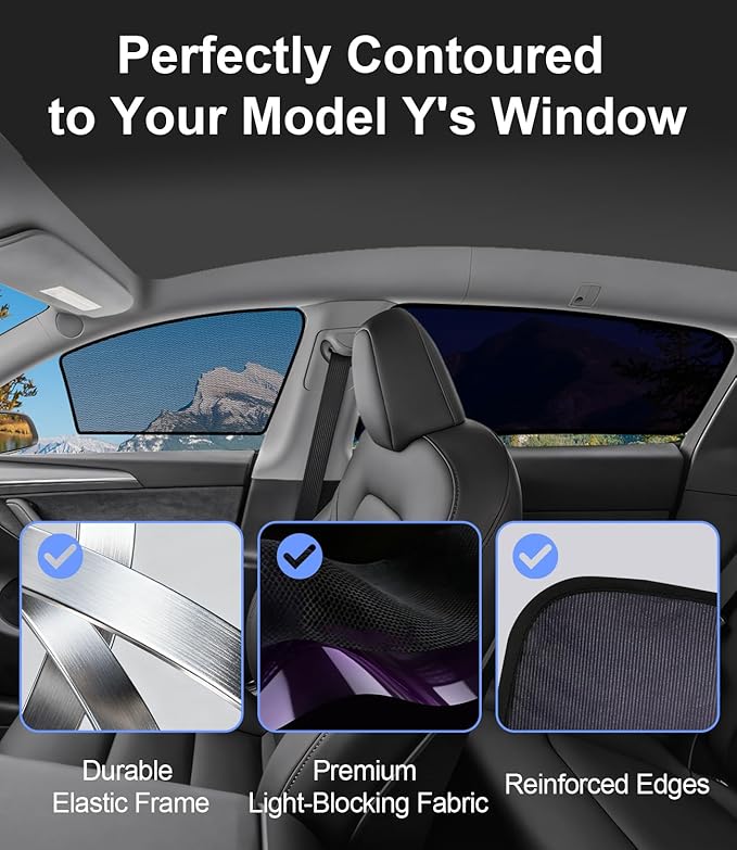 Tesla Model Y 2020-2024 Side Window Shades, Clear Front Half-Window & Semi-Transparent Rear Covers, Static Cling Easy Install, Glare Reduction & Daytime Privacy, Not for 2025-2026 Juniper