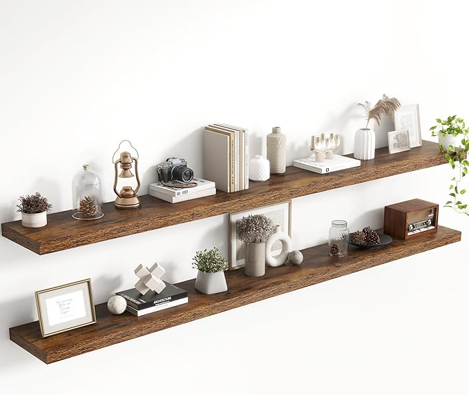 72 Inch Floating Shelves, 8 Inch Deep Floating Shelves for Wall, Hanging Shelf with Invisible Brackets, Deep Shelves for Bath