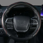 KAFEEK 15 Inch Genuine Top-Grain Leather Steering Wheel Cover, Anti-Slip Diamond Grid Texture, Breathable Cowhide Car Steerin