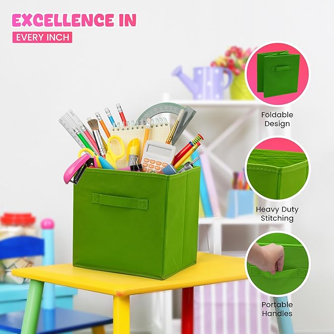 4E's Novelty 6 Packs 11 Inch Rainbow Color Storage Cube Bins, Colorful Storage Baskets For Nursery, Kids Room, Fabric Baskets