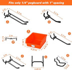 296 PCS Extra Thick 0.2'' Pegboard Hooks for 1/4" Peg Board Hanging Tools, Heavy Duty Metal Black Pegboard Accessories with P