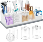 Bathroom Counter Organizer, Large White Silicone Toothbrush Holders for Bathrooms Organizer Countertop with 3PCS Qtip Holder,