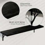 48Inch Solid Pine Wood Floating Shelves Set of 2, Black Wood Wall-Mounted Storage Shelves with Heavy-Duty Metal Brackets | De