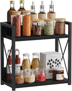 Giikin Kitchen Countertop Organizer, 2 Tier Coffee Bar Organizer, Black Spice Rack for Counter, Kitchen Counter Shelves, Part