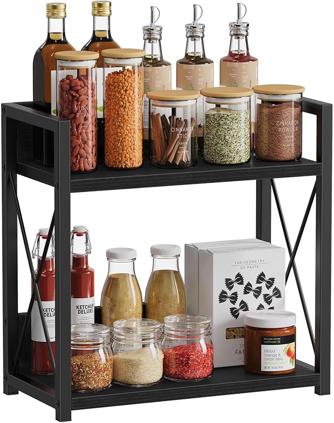 Giikin Kitchen Countertop Organizer, 2 Tier Coffee Bar Organizer, Black Spice Rack for Counter, Kitchen Counter Shelves, Part
