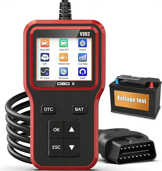 OBD2 Scanner with Battery Tester - Vehicle Code Reader for Check Engine Light, Plug and Play, Car Scanner Diagnostic Tool for