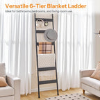 HOOBRO Blanket Ladder, 6-Tier Towel Rack with Hooks, Wall-Leaning Blanket Rack, Decorative Display Ladder Shelf, Scarves, Ind