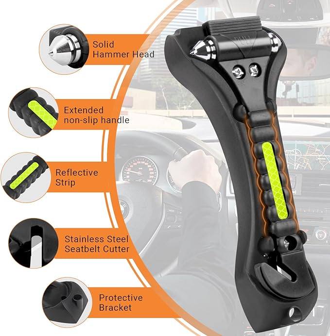 2PCS Car Window Breaker, Glass Breaker, Window Breaker Seatbelt Cutter, 2-in-1 Car Safety Hammer with One Second Emergency Gl