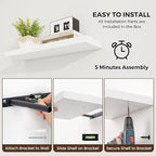 Dreamland 36 Inch Long Floating Shelves in White,8 Inch Deep Floating Shelf for Wall,Large Display & Storage Shelf, Wall Shel