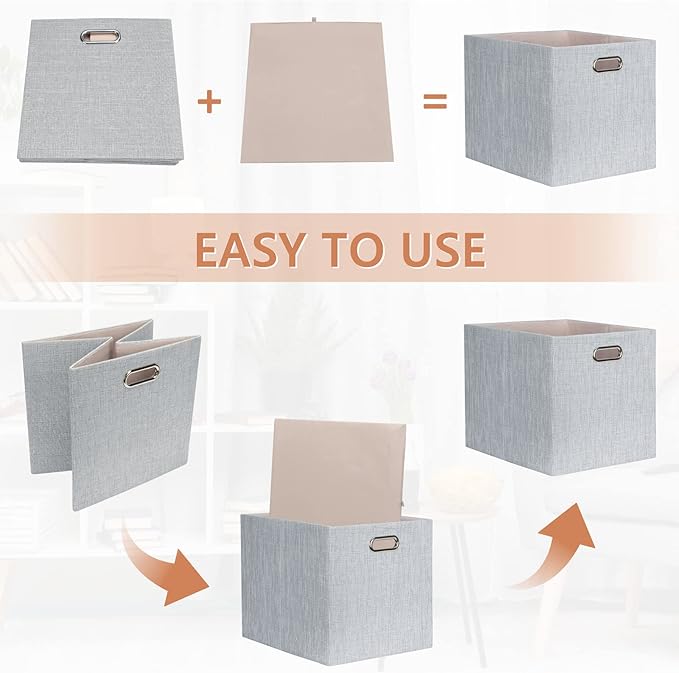 Posprica 13x15x13in Collapsible Storage Bins, Fabric Foldable Cube Storage Boxes, Decorative Storage Baskets Organizer for IK