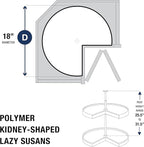Knape & Vogt Plastic Lazy Susan Organizer, 2-Tier Lazy Susan for Cabinet, Kidney-Shaped 18-Inch Polymer 360º Turntable, White