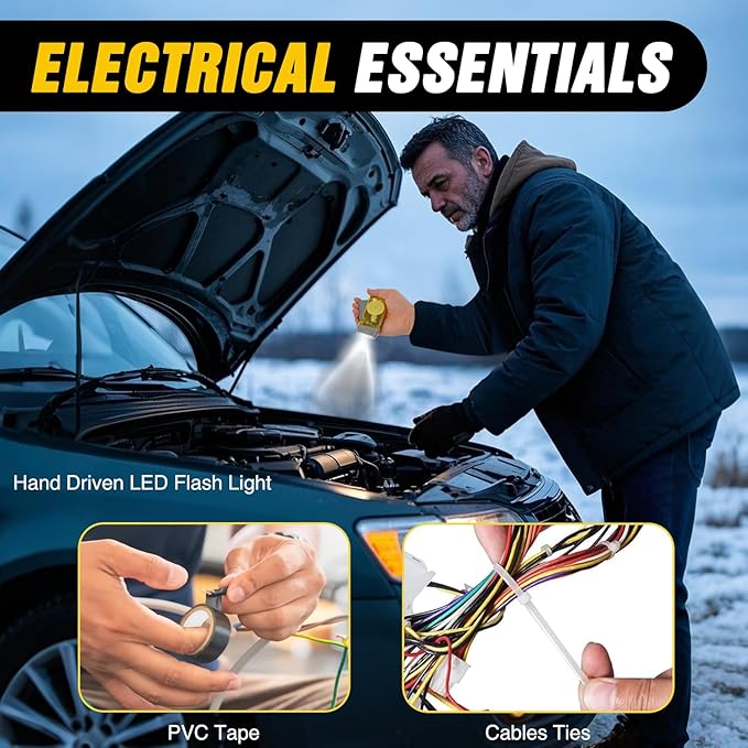 Nilight Car Emergency Kit with Jumper Cable Air Compressor Tire Repair Essential Tools First Aid Alligator Connector Electric