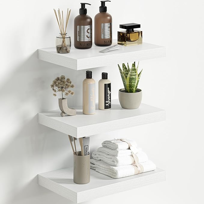 Fun Memories Floating Shelves for Wall 16 Inch Set of 3, Farmhouse Floating Shelves with Invisible Heavy Duty Bracket, 10 Inc