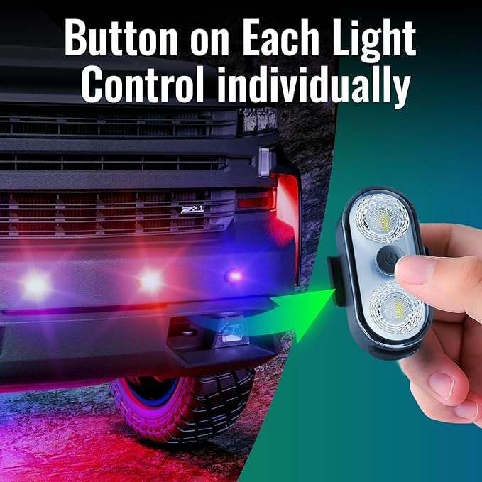 Wireless LED Lights for Car 2PCS- Button and Remote Control Interior Ambient Strobe Light, USB-C 120H 8 Colors IP65 Waterproof Rechargeable Underglow Light for Cars, Trucks, eBike, Motorcycle