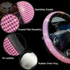 ChuLian New Diamond Leather Steering Wheel Cover with Bling Bling Crystal Rhinestones, Universal Fit 15 Inch Car Wheel Protec