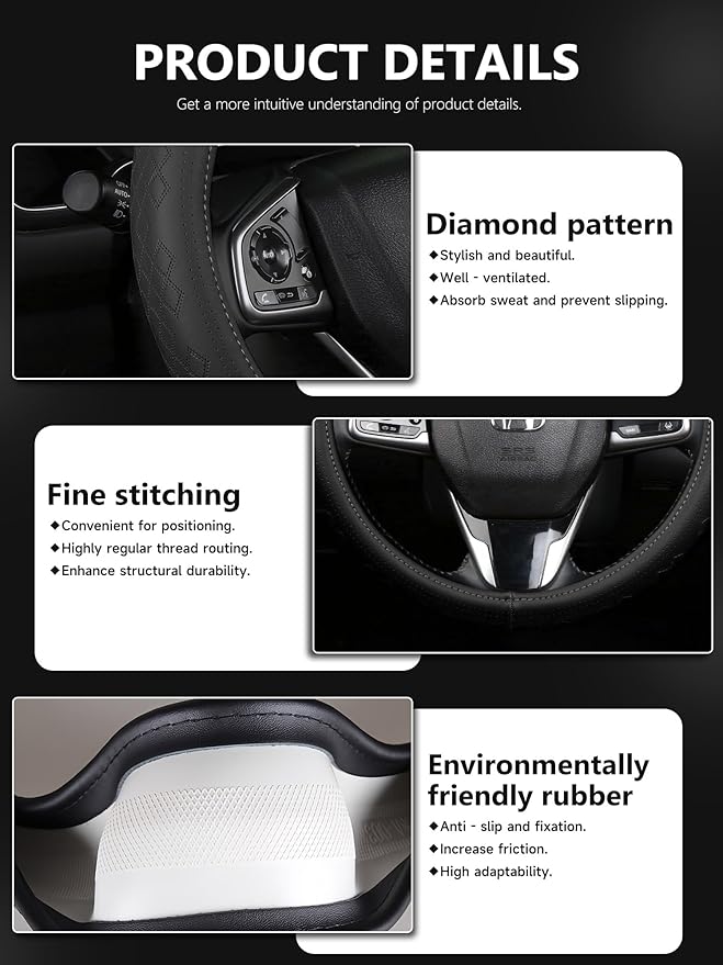 Cxtiy Genuine Leather Steering Wheel Cover, Premium Black Soft Perforated Breathable, Fits 15.5-16 Inch Wheels
