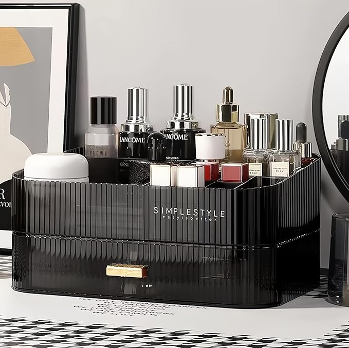 Makeup Organizer for Vanity, Large Desk Organizer with Stackable Drawer for Cosmetics, Skincare, Lipsticks, Palette, Nail Car