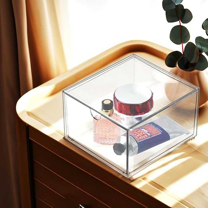 Clear Drawer, Arclic Box, Makeup Organizer Container, 6,5" Storage Drawer for Bathroom Dresser Vainty, Tissue Dryer Sheet Hol