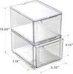 BINO | Clear Stackable Storage Drawers, Medium - 2 Pack | Clear Storage Drawers with Built-In Handles | Durable Plastic Organ
