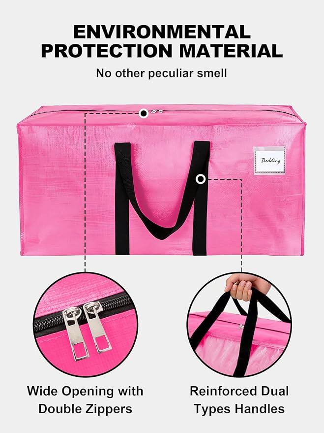 12 Pack Large Strong Moving Bags with Zippers & Carrying Handles - Water-Resistant - Heavy Duty Storage Tote for Space Saving