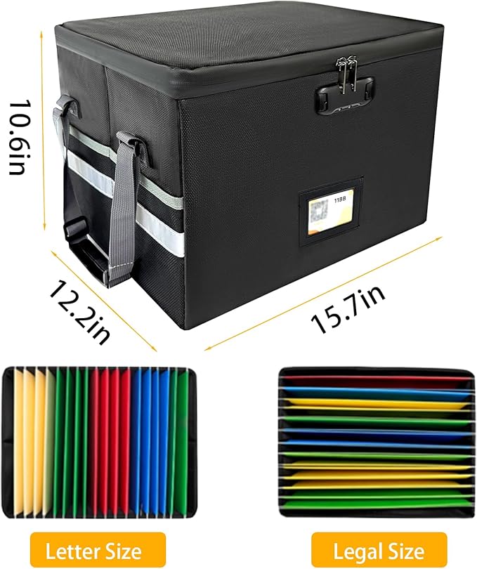 Large Next of Kin Box Organizer with Smart Labels, Fireproof Foldable File Organizer with Combination Lock, 10 Hanging Files 