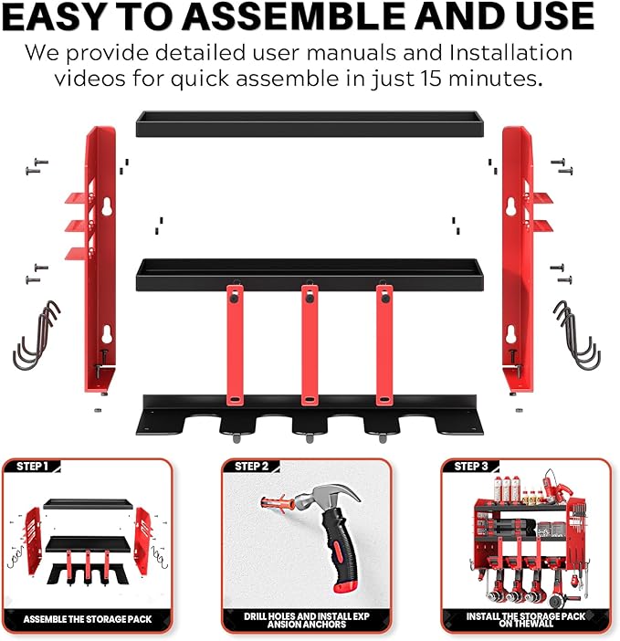 Power Tool Organizer Wall Mount - 120Lbs Load 3 Layers Storage Rack 4 Drill Holders for Drills Cordless Heavy Duty lron Garag