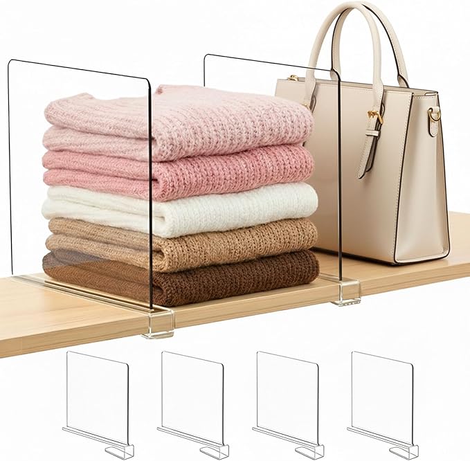 Purse Organizer for Closet Shelf Dividers: 11-inch Tall (Higher Version) Adjustable Clear Acrylic Bag Storage Organizer for H