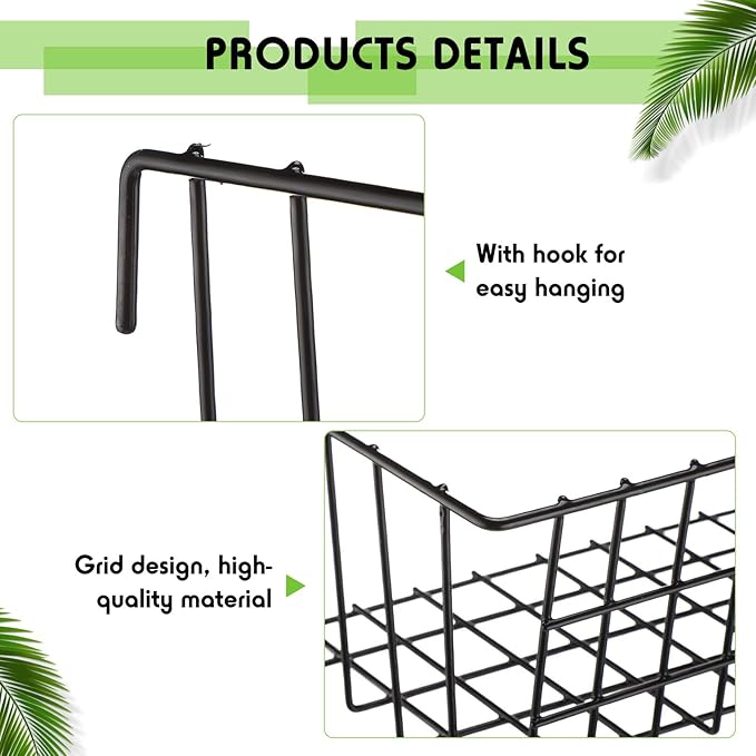 Yaocom 9 Pcs Grid Wall Shelves Gridwall Accessories Wall Grid Panel Hanging Basket with Hooks Set Includes 3 Basket 3 Wire St