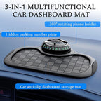 Multifunction Car Anti-Slip Mat Car Dashboard Mat 360° Rotating Adjustable Phone Holder with Hidden Parking Number Plate PVC 
