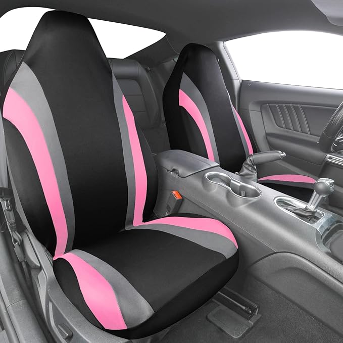 Outlet Line Rider Universal Fit High Back Two Front Car Seat Cover Set,Airbag Compatible (Two Front seat Cover, Pink)