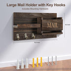 Lwenki Mail Organizer for Wall Mount – Key Holder with Shelf Includes Letter Holder and Hooks for Hallway Farmhouse Decor – R