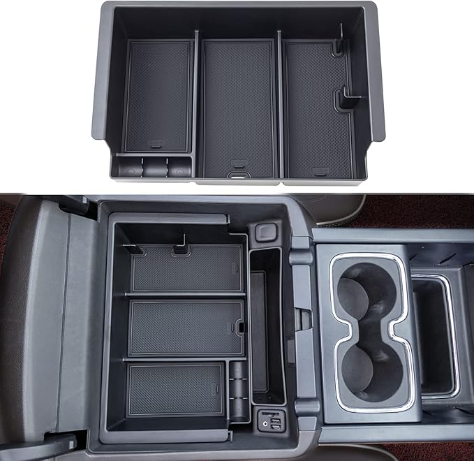 JKCOVER Compatible with Chevy Silverado/GMC Sierra 2014-2018 and Chevy Tahoe Suburban/GMC Yukon 2015-2020 Center Console Organizer Tray Accessories-Full Console w/Bucket Seats ONLY - (Black Trim)