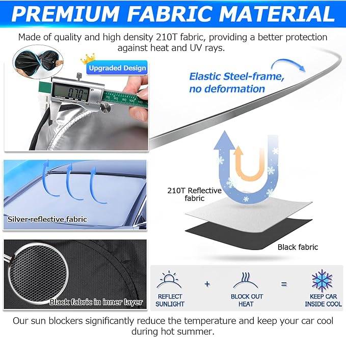 Karltys 3PCS Windshield Sun Shade for 2022-2024 2025 Toyota Corolla Cross, Front and Side Window Sunshade Custom Fit Corolla Cross, 210T Reflective Sun Visor Cover Protector Keep Your Car Cool