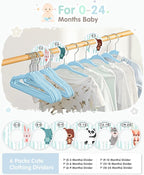 VIS'V Baby Hangers, 11 Inch Velvet Kids Hangers with 6 Pcs Clothes Size Dividers, Infant Toddler Nursery Closet Organization,