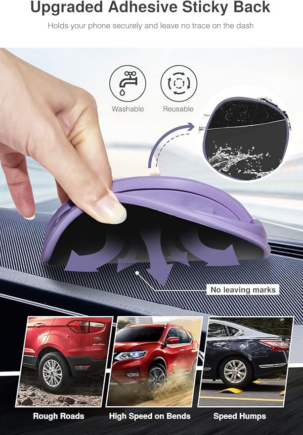 Loncaster Car Phone Holder, Car Phone Mount Silicone Car Pad Mat for Various Dashboards, Slip Free Desk Phone Stand Compatible with iPhone, Samsung, Android Smartphones, GPS Devices More (Purple)