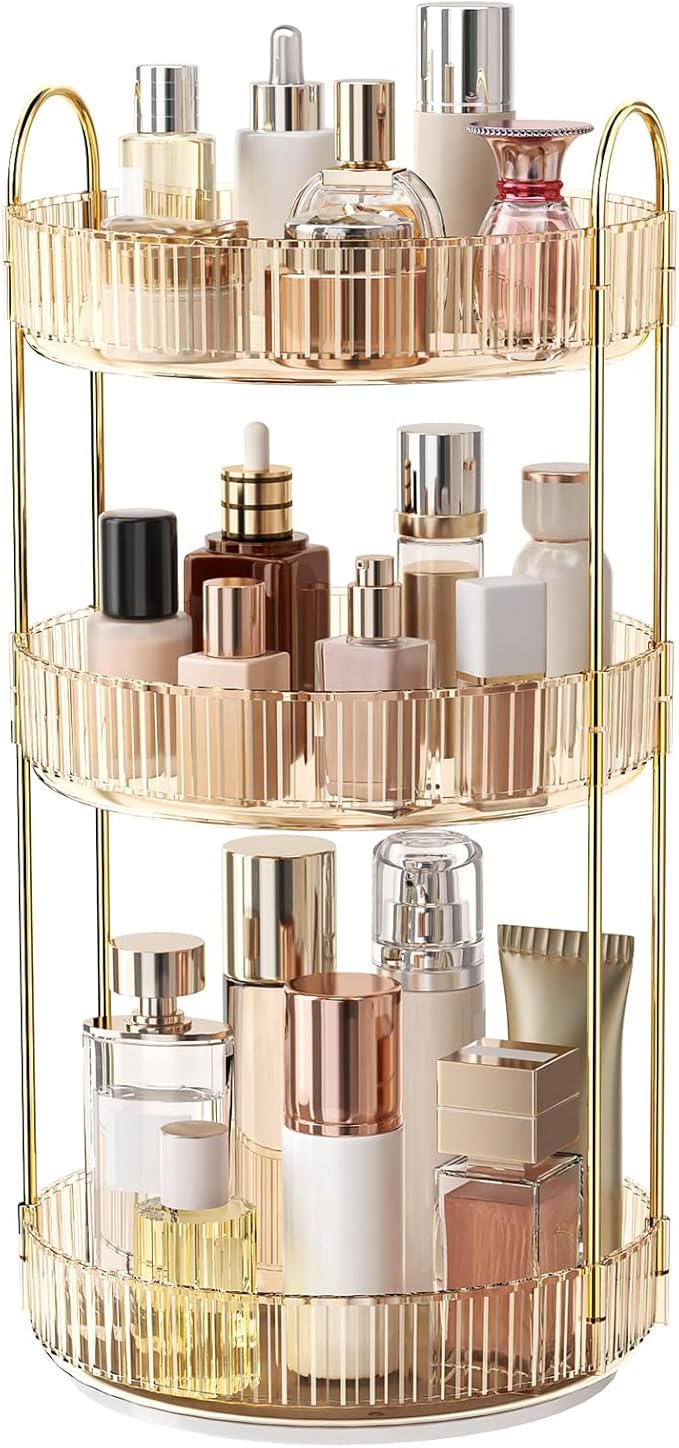 360° Rotating Makeup Organizer, Large Capacity Skincare Organizer, 3 Tier Cosmetic Skin Care Perfume Dresser Organizer, Fits 