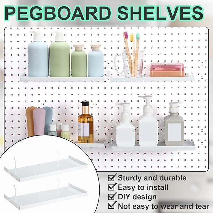 Lineshading 4 Pcs Pegboard Shelves, 12 x 5 Inch Metal Shelf Brackets Pegboard Tray Accessories Wall Organizer for Craft Room 