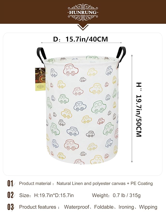 HUNRUNG Laundry Hamper,Large Canvas Fabric Lightweight Storage Basket Toy Organizer Dirty Clothes Collapsible Waterproof for 