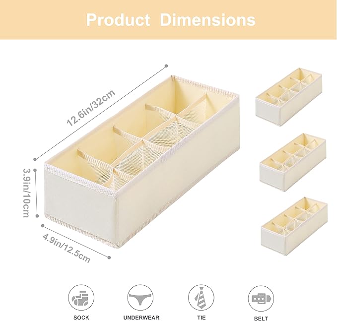 Qozary 3 Pack Sock Underwear Drawer Organizer Dividers, Collapsible Cabinet Closet Storage Boxes for Clothes, Socks, Lingerie