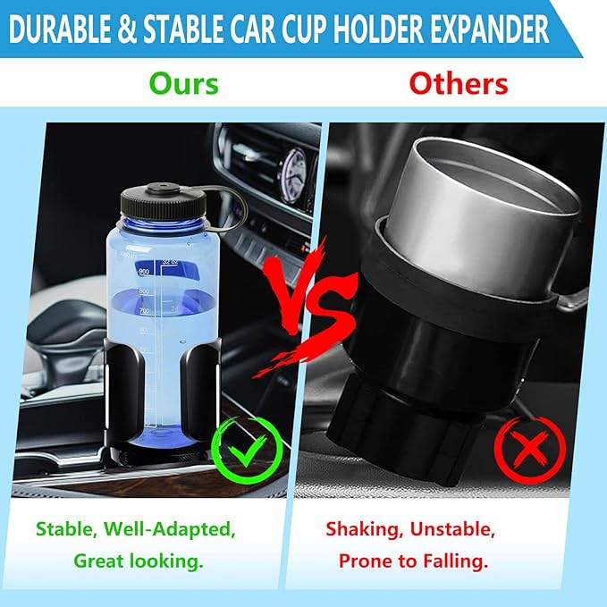 Cup Holder Expander for Car with Adjustable Holder & Base, Compatible with 10-64oz Yeti Ramblers, Hydro Flask, Nalgene, Stanl
