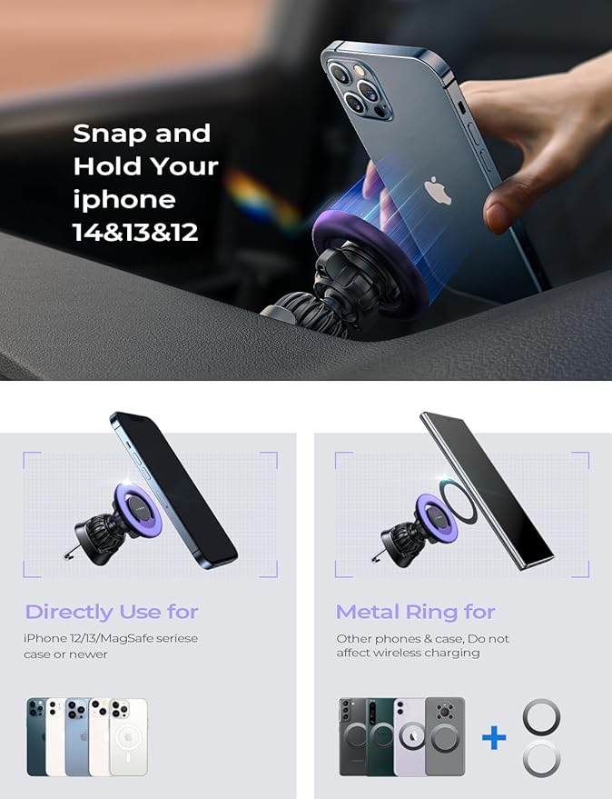 LISEN Fits MagSafe Car Mount Car Phone Holder,Strong Magnetic Phone Holder for Car Magsafe, Dashboard Vent iPhone 16 Car Mount Holder Car Accessories for iPhone 16 15 14 13 12 Pro Max,Purple