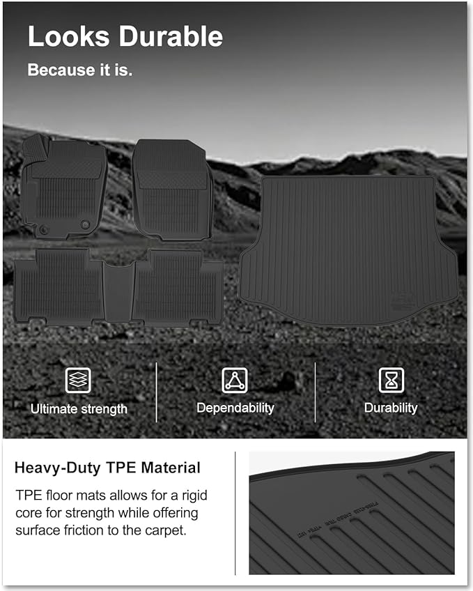 KIWI MASTER Floor Mats & Cargo Mat for 2013-2018 Toyota RAV4 (Non-Hybrid), OEM Replacement PT908-42165-20, All Weather Car Mats, Heavy Duty TPE Floor Liners, Front & Rear & Tray Trunk Mat Set, Black