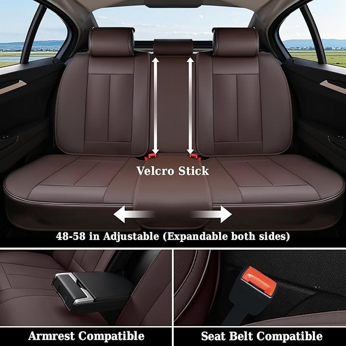 Coverado Rear Seat Covers for Cars, Brown Back Seat Protector, Back Seat Cover for Kids, 3-Pieces Waterproof Car Seat Cushion