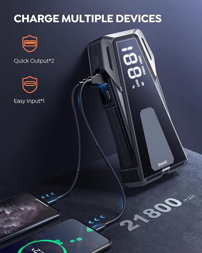 Portable Car Battery Jump Starter 6000A 21800mAh, Car Battery Jumper Starter Portable Jumper Cables for car(8.5L Gas/8.0L