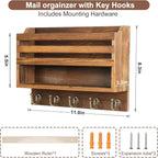 Mail and Key Organizer for Wall – Key Holder Wall Mount with Storage Box and 5 Key Hooks, Mail Holder Wall Mounted for Entryw