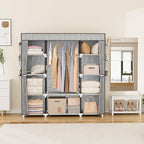 VTRIN Portable Closet Wardrobe for Hanging Clothes 57.3 Inch Large Capacity Clothes Rack with Cover, 10 Storage Organizer She