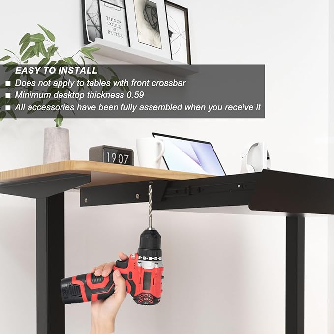 Large Under Desk Mounted Sliding Drawer with 2 Cable Hole and 60 Degree Tilt Panel to Pull Out, 22.4'' Long & 9.2'' deep Larg