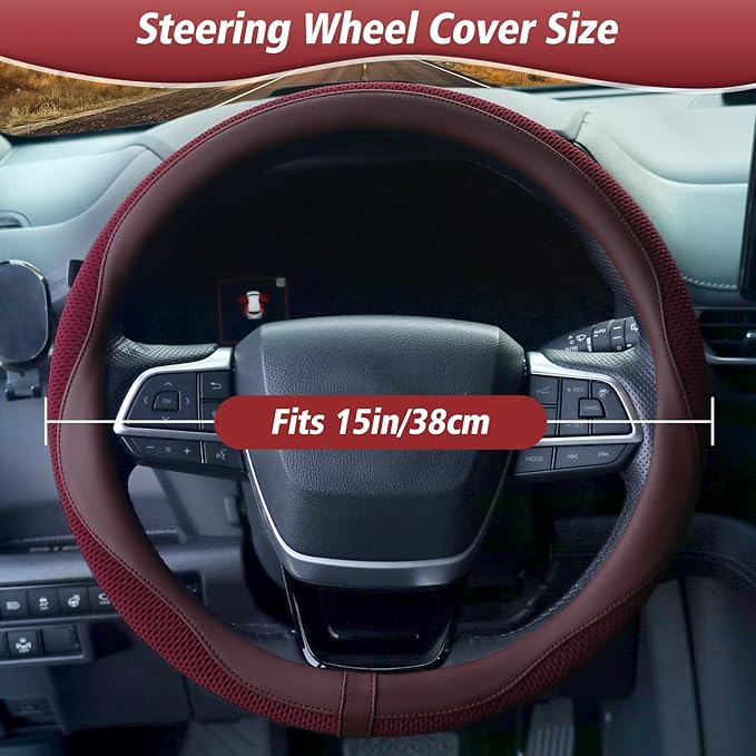 ZHOL Steering Wheel Cover,Premium Microfiber Leather,Non-Slip Breathable and Sweat-Resistant,Universal 15 Inch Steering Wheel